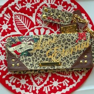 ED HARDY leopard print clutch